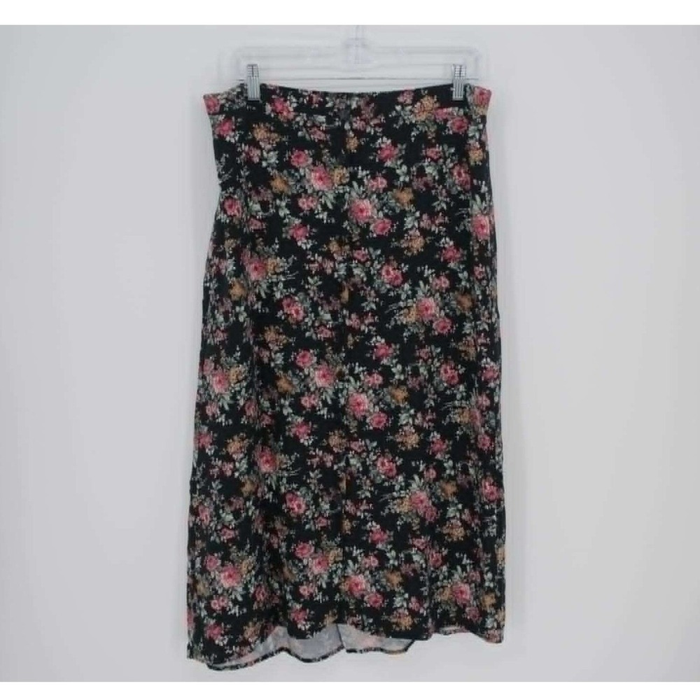 Steven Paul Vintage Women's Black Floral Button Front Maxi Skirt Size XL